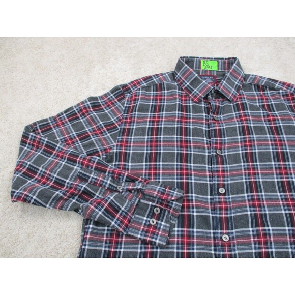 UNTUCKit Shirt Men Large Slim Fit Gray Red Holmberg Plaid Flannel Button Up * - Picture 3 of 11